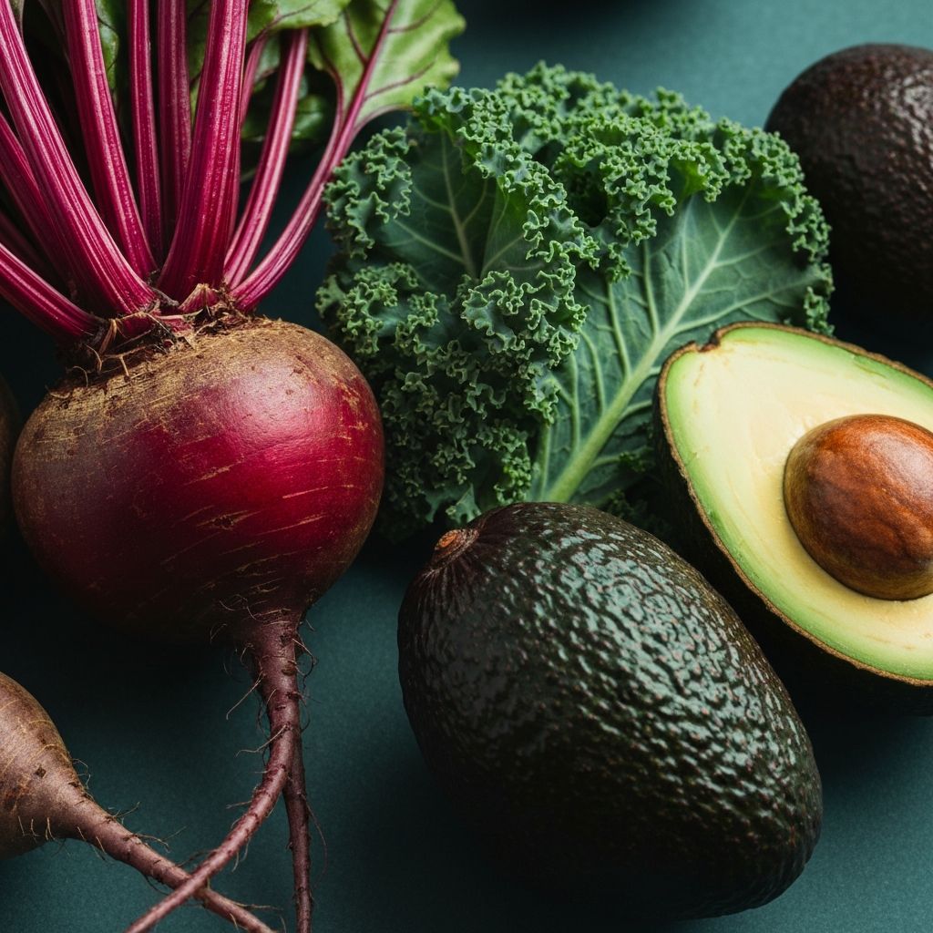 Array of nutrient-rich foods photographed with dramatic lighting